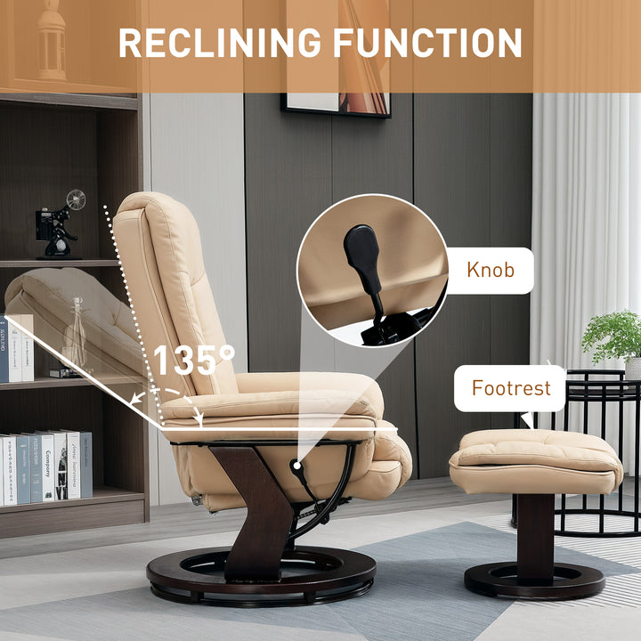 Faux Leather 135° Reclining Chair and Footstool - Beige