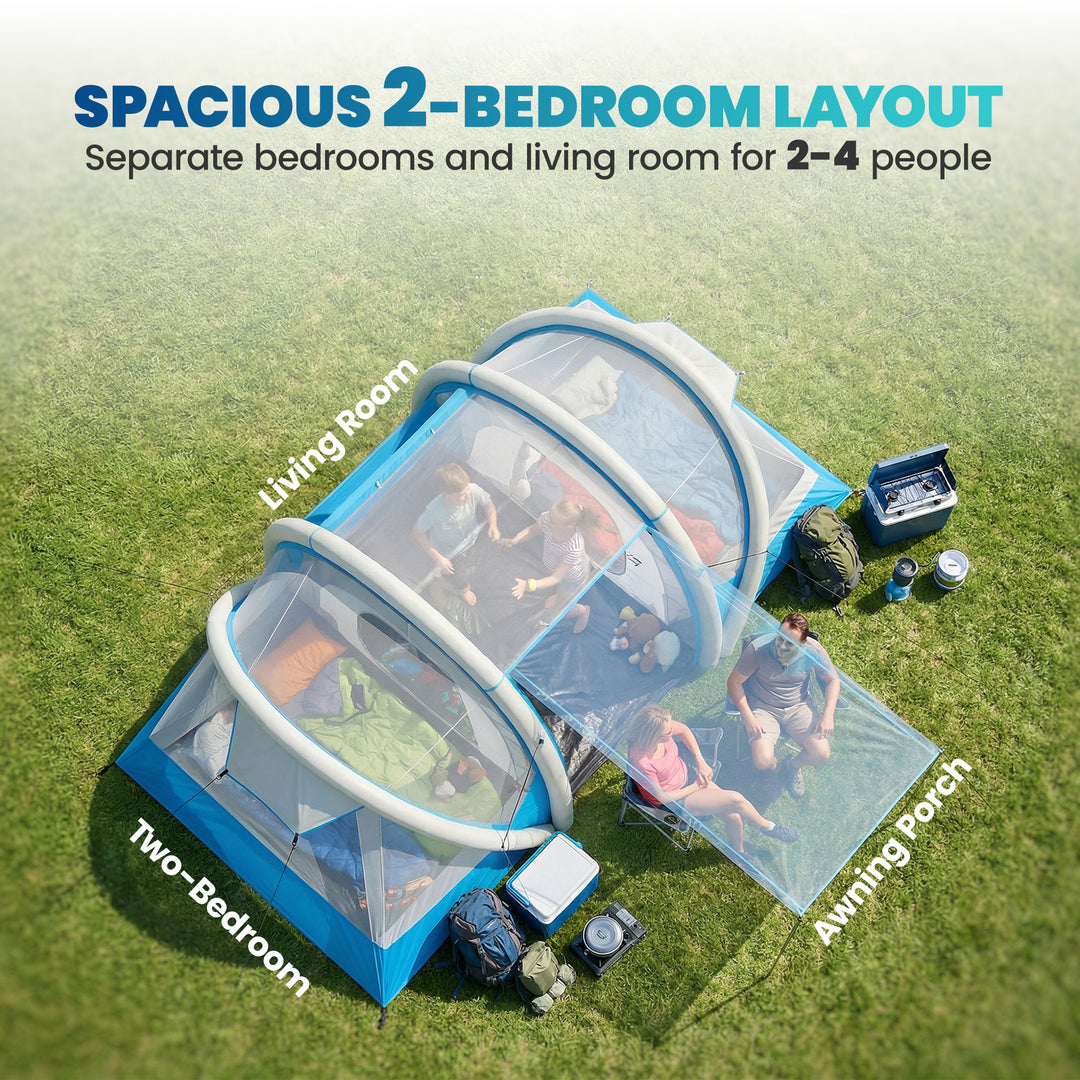 Inflatable Tent 2 Bedroom Tunnel Design Windproof Air Tent with Carry 