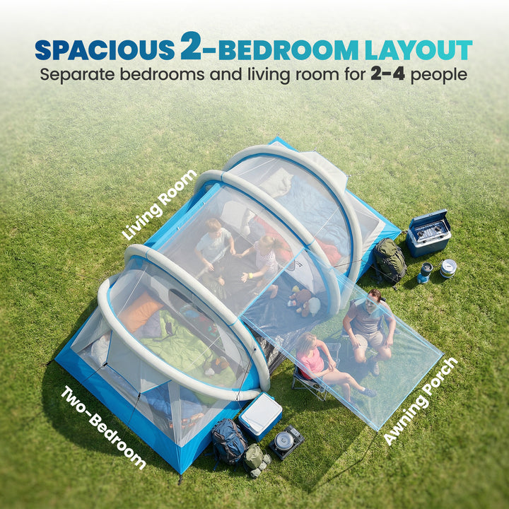 Inflatable Tent 2 Bedroom Tunnel Design Windproof Air Tent with Carry 