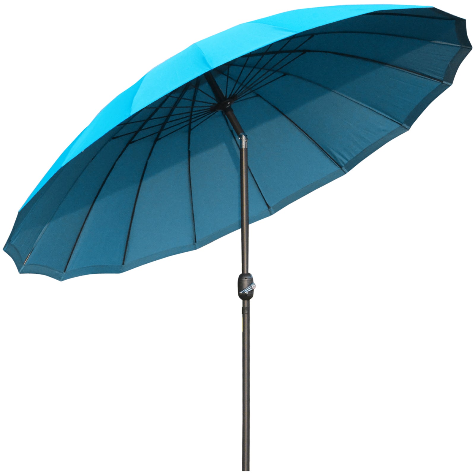 2.5m Shanghai Garden Parasol Umbrella with Crank & Tilt, Adjustable Outdoor Sun Shade, Blue