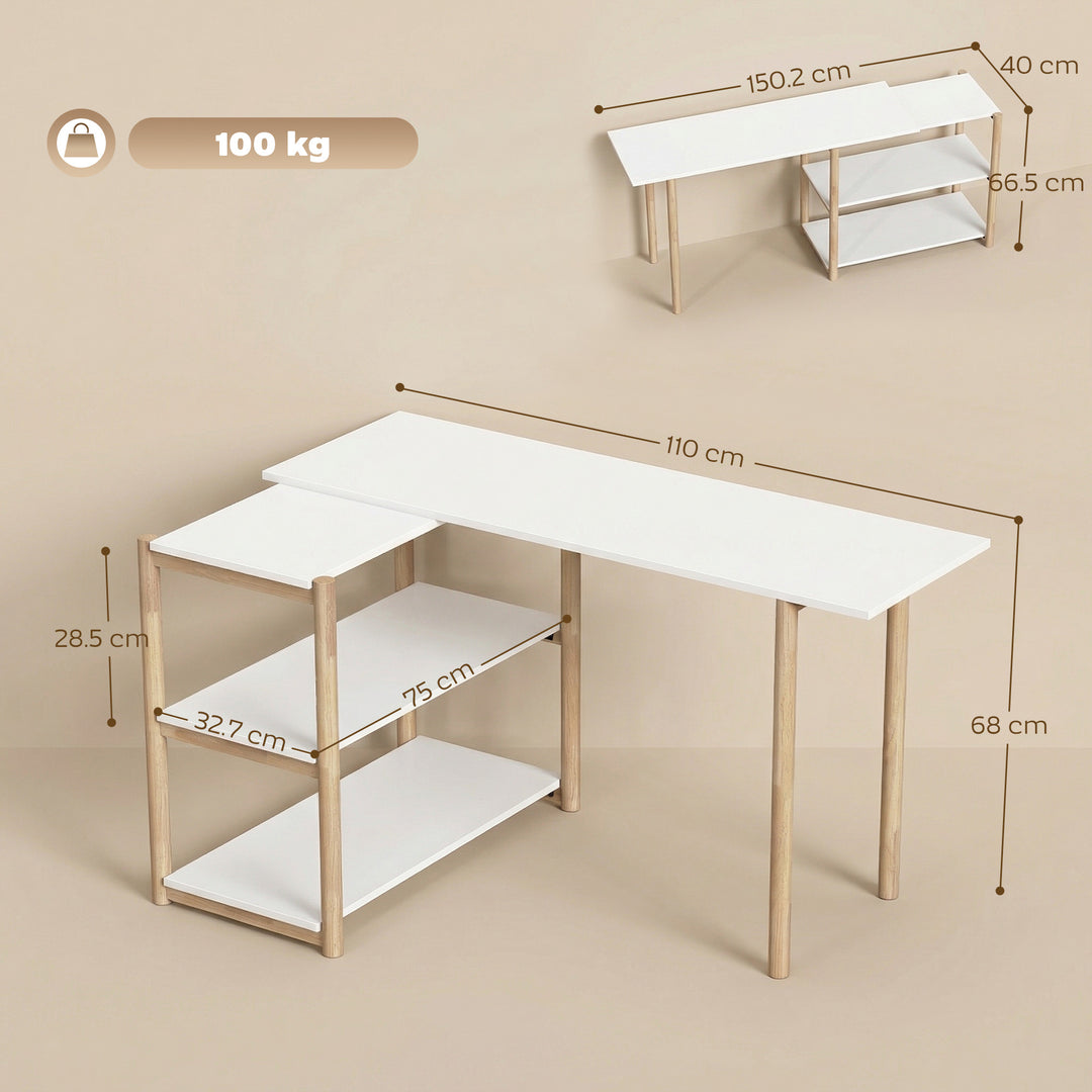 Computer Desk with Storage Shelves Modern Writing Desk Bamboo Frame fo