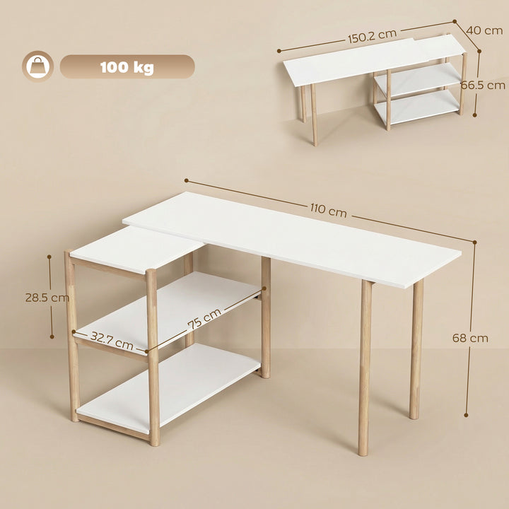 Computer Desk with Storage Shelves Modern Writing Desk Bamboo Frame fo