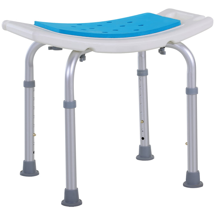 HOMCOM 6-Level Height Adjustable Aluminium Bath Room Stool Chair Shower Non-Slip Design w/ Padded Seat Drainiage Holes Foot Pad - Blue | Aosom UK