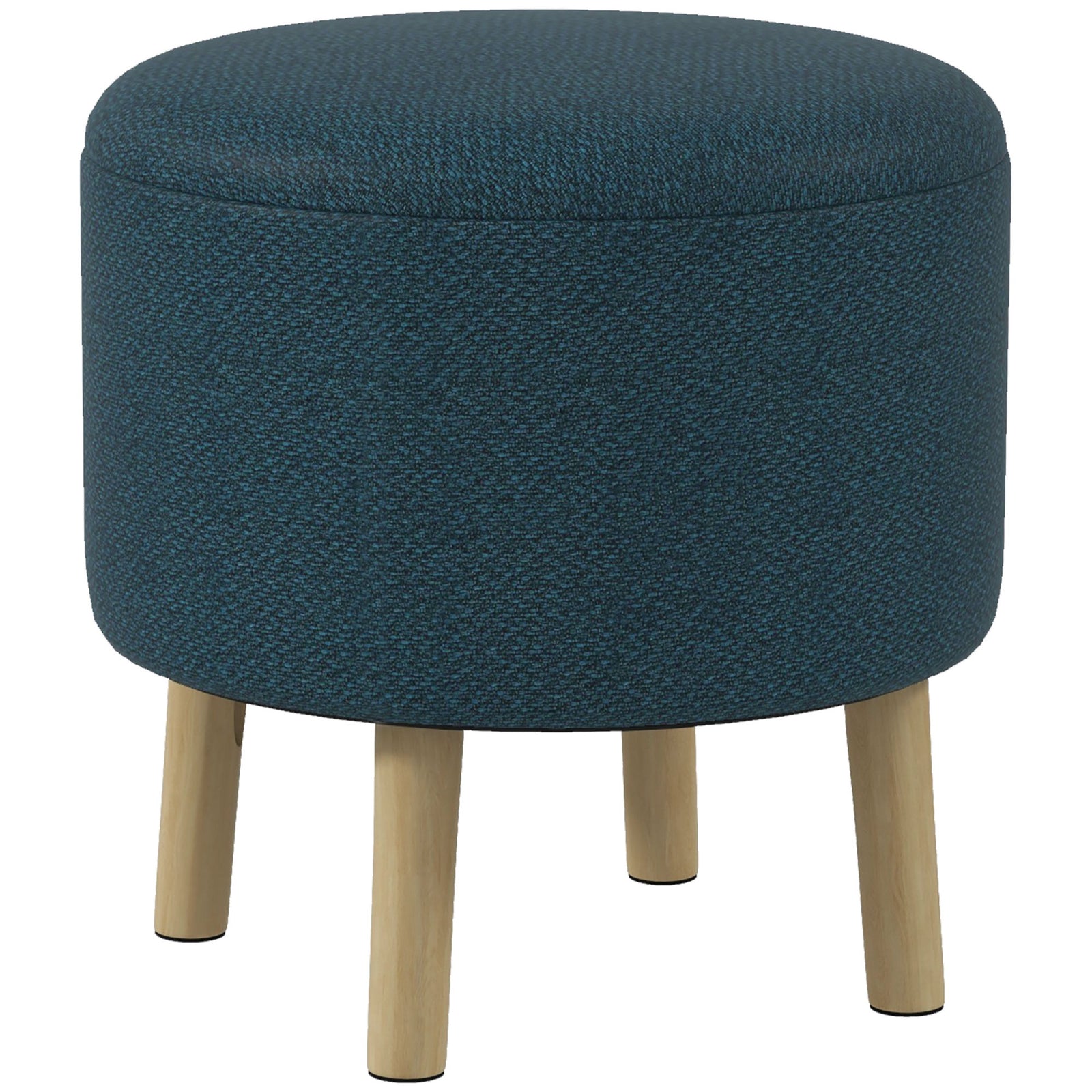 Round Linen-Look Storage Ottoman - Blue