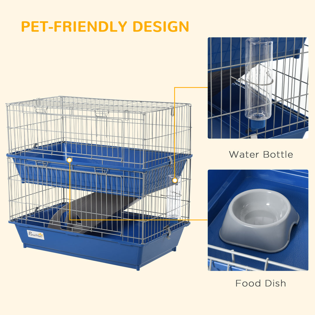MCL Double Tier Small Animal Cage Rabbit Chinchillas Cage w/ Ramp Food Dish Water Bottle Deep Trays Pet Home 72 x 44 x 67 cm