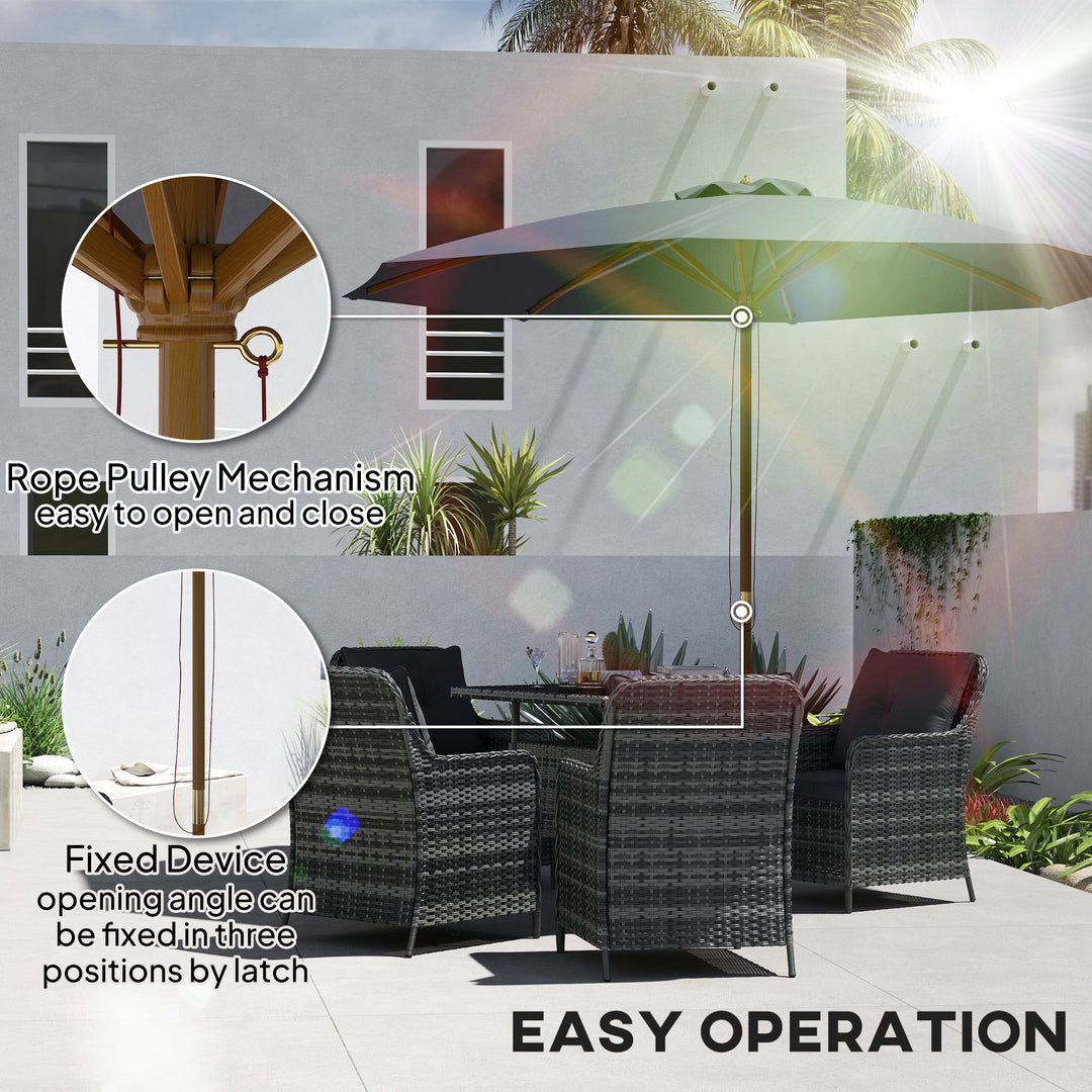 3m Wood Pole Parasol Umbrella - Grey