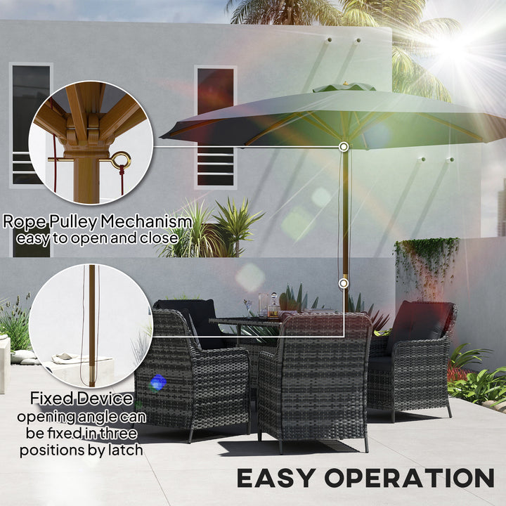 3m Wood Pole Parasol Umbrella - Grey