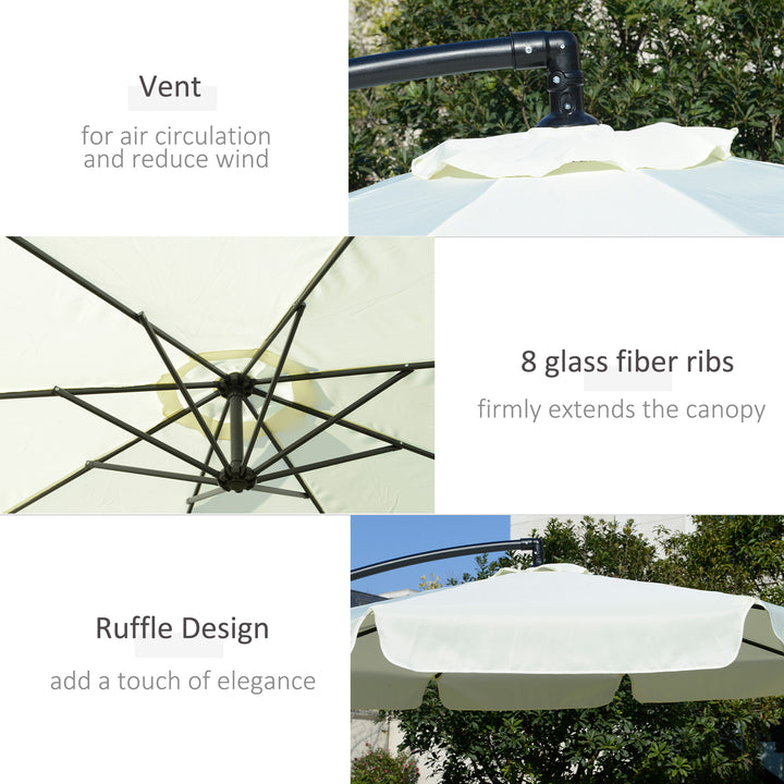 MCL 2.7m Garden Banana Parasol Cantilever Umbrella with Crank Handle and Cross Base for Outdoor, Hanging Sun Shade, Cream White