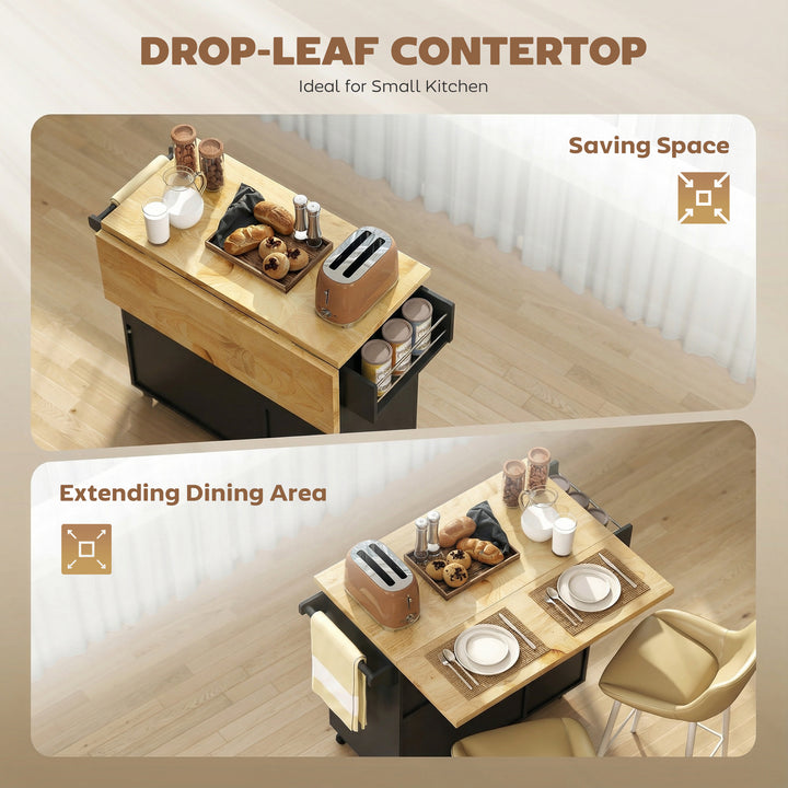 Kitchen Island on Wheels, Rolling Kitchen Storage Trolley with Drop Le