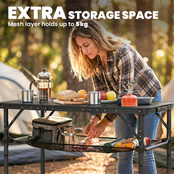 3ft Folding Camping Table, Picnic Table with Mesh Storage Layer, Carry