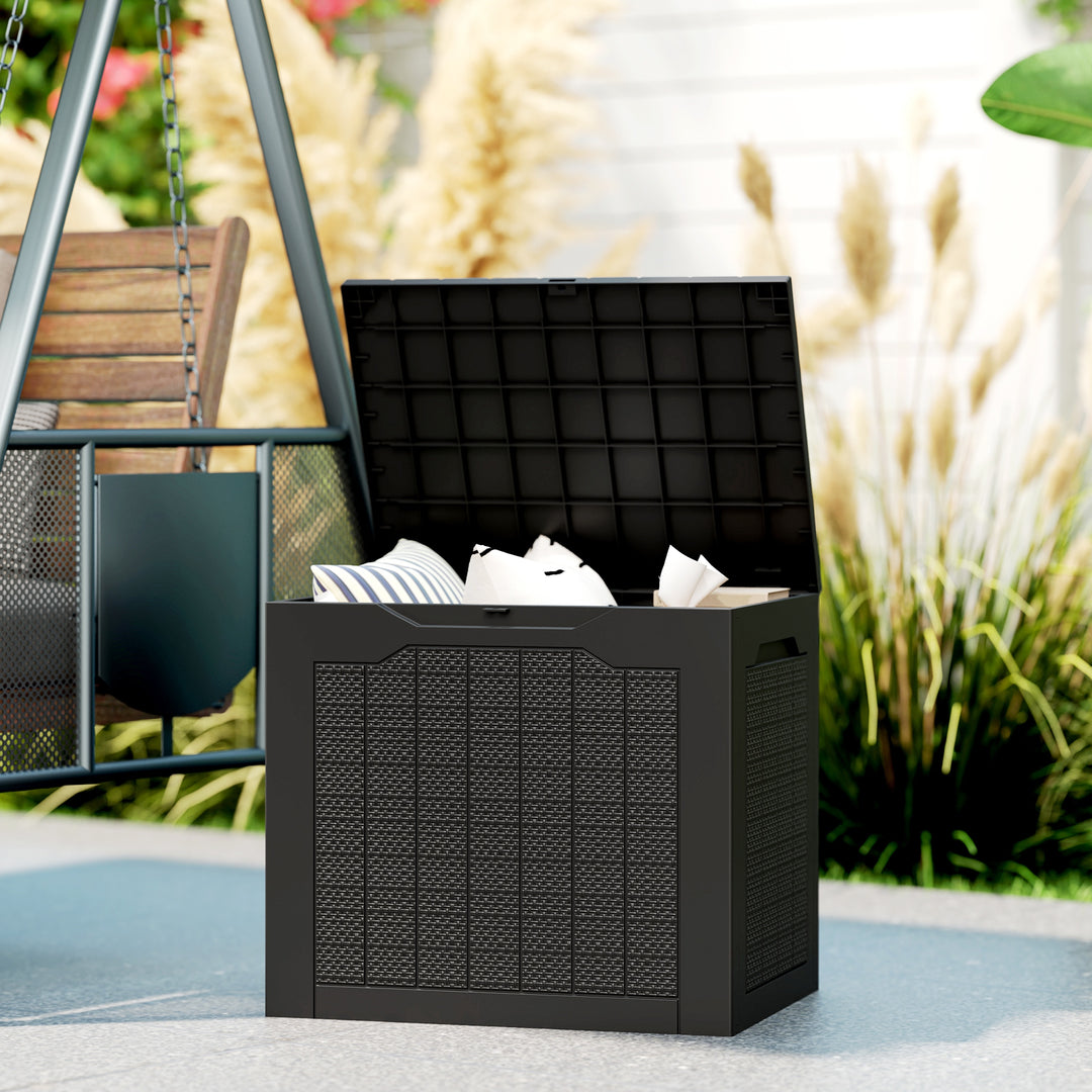 93L Plastic Garden Storage Box, Outdoor Storage Box with Handles, Waterproof Outdoor Storage Container