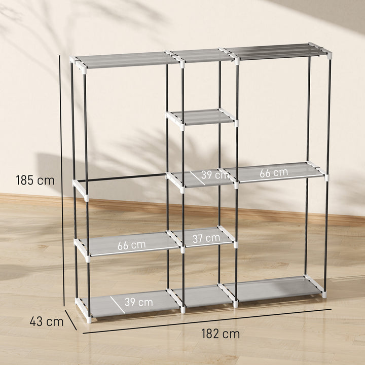 Portable Wardrobe, Open Clothes Wardrobe with 8 Shelves, 3 Hanging Rai