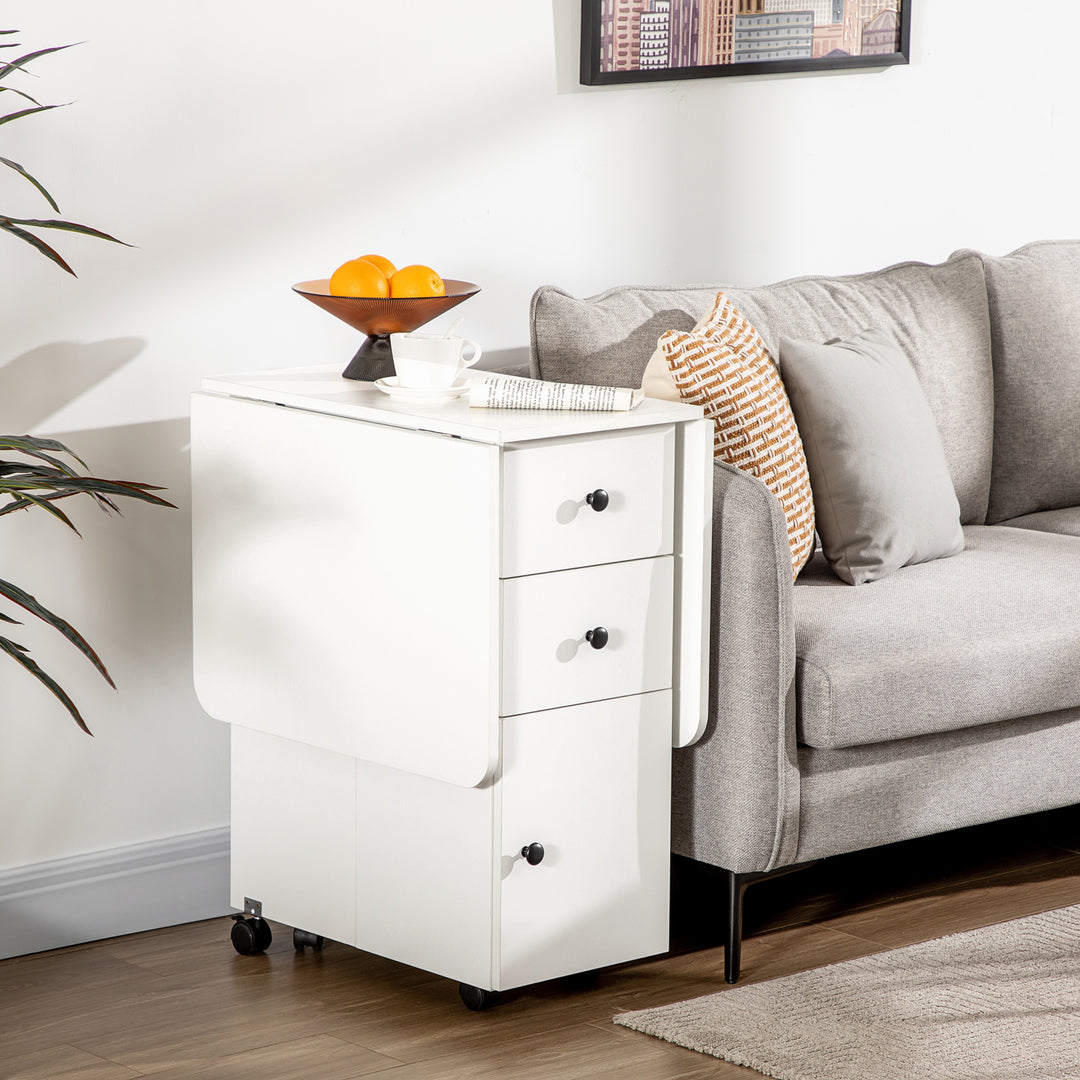 Multi-Storage Six-Person Drop Leaf Dining Table - White