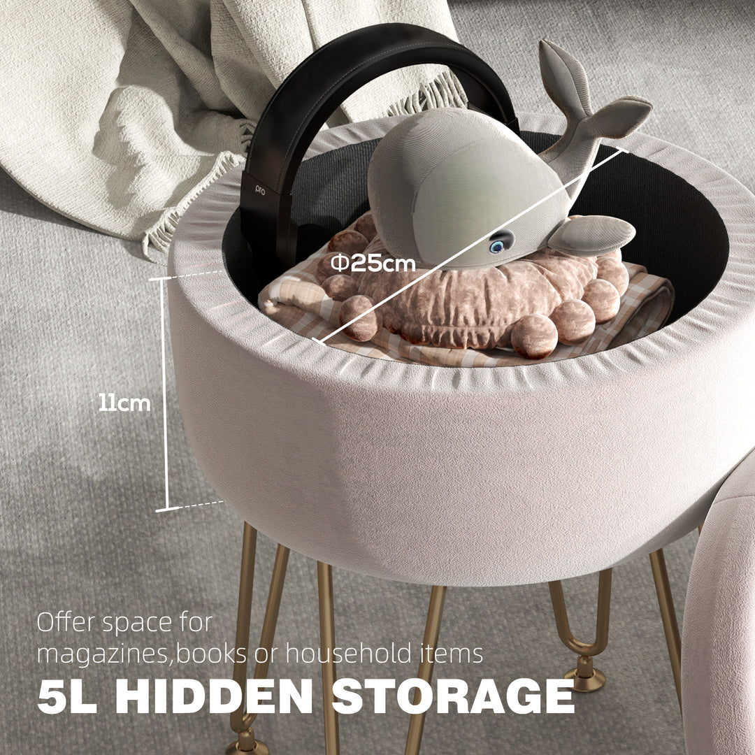 5L Velvet-Feel Storage Ottoman - Light Pink