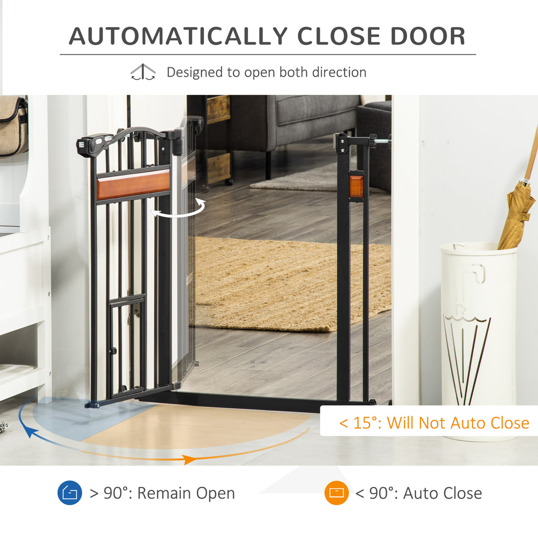 Pet Gate Safety Gate, with Cat Flap, Auto Close, for Staircases, Doorways, Hallways, 74-80cm Wide - Black