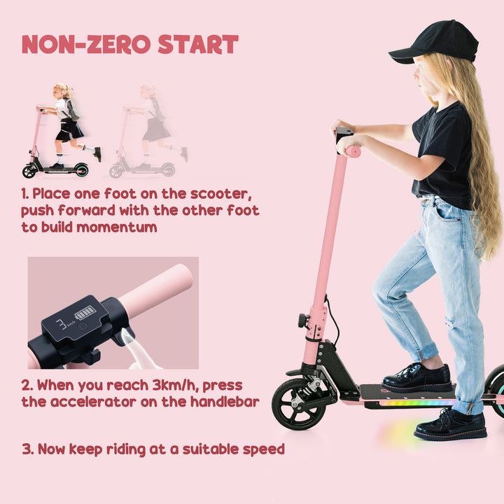 Folding Electric Scooter for Kids Age 6-14 with Dual Brakes, Front Suspension, LED Colourful Lights and Display, 6.8kg Lightweight Aluminium E Scooter, Up to 14 KM/H & 6 KM, Pink