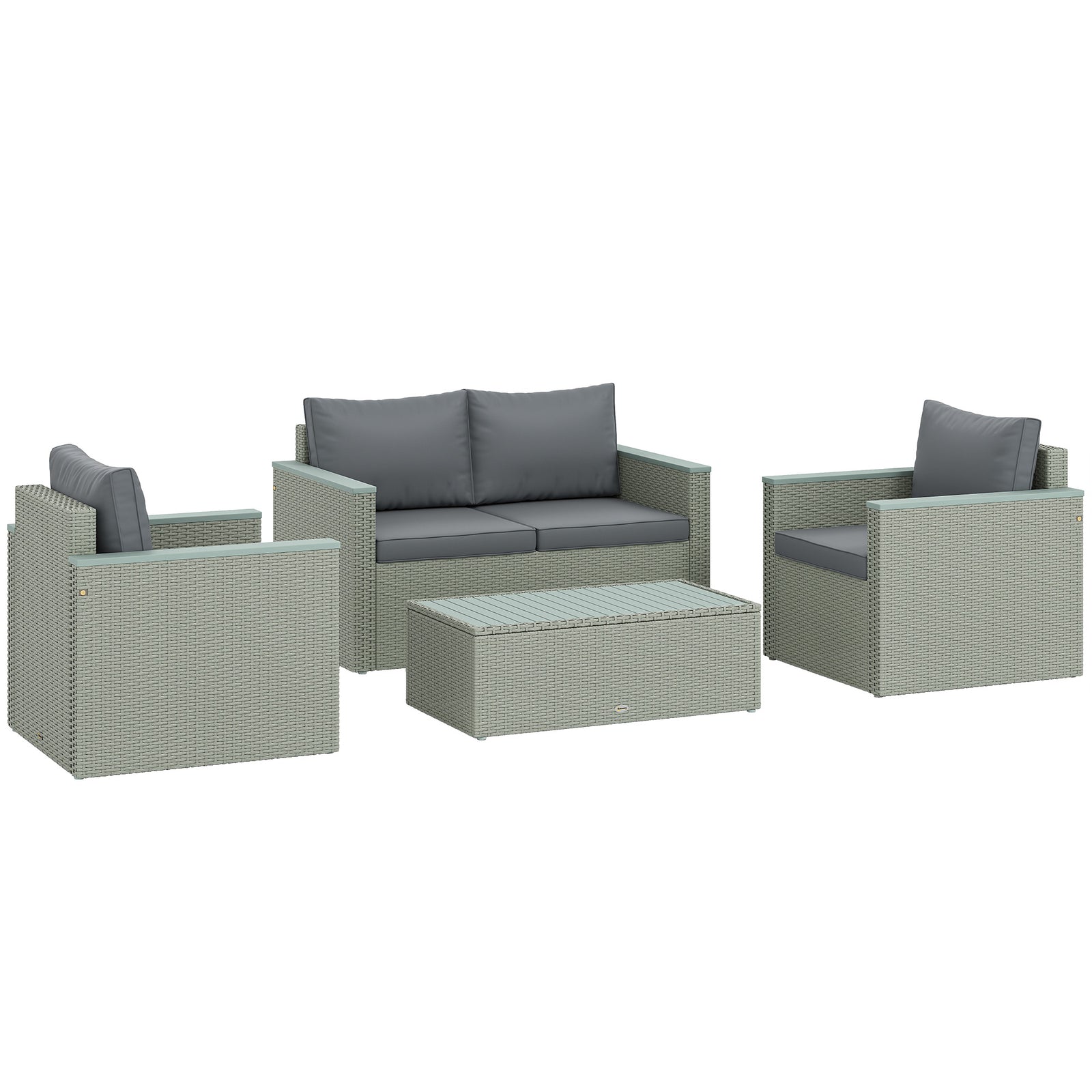 Four-Piece Rattan Sofa Set, with Wood-Top Table