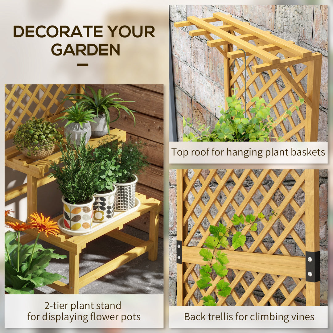 Wooden Plant Stand, with Trellis - Natural Finish