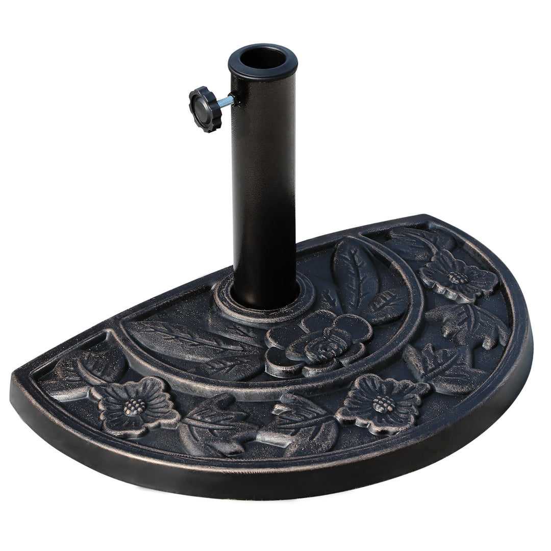 9kg Resin Parasol Base, Half Round Umbrella Stand with Floral Design for Garden, Outdoor, Suitable Umbrella Rod: Φ3.8cm, Φ4.8cm, Bronze Tone