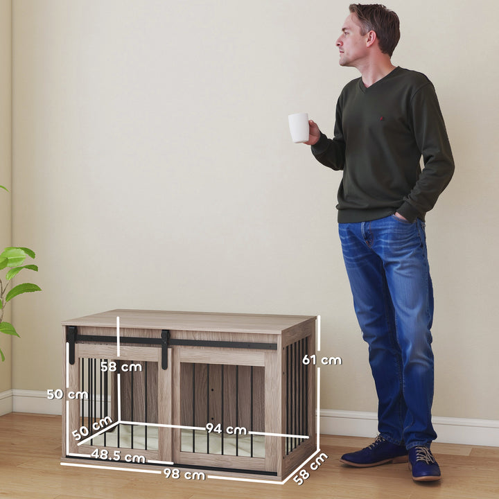 98cm Dog Crate Furniture with Removable Cushion for Large Dogs - Brown
