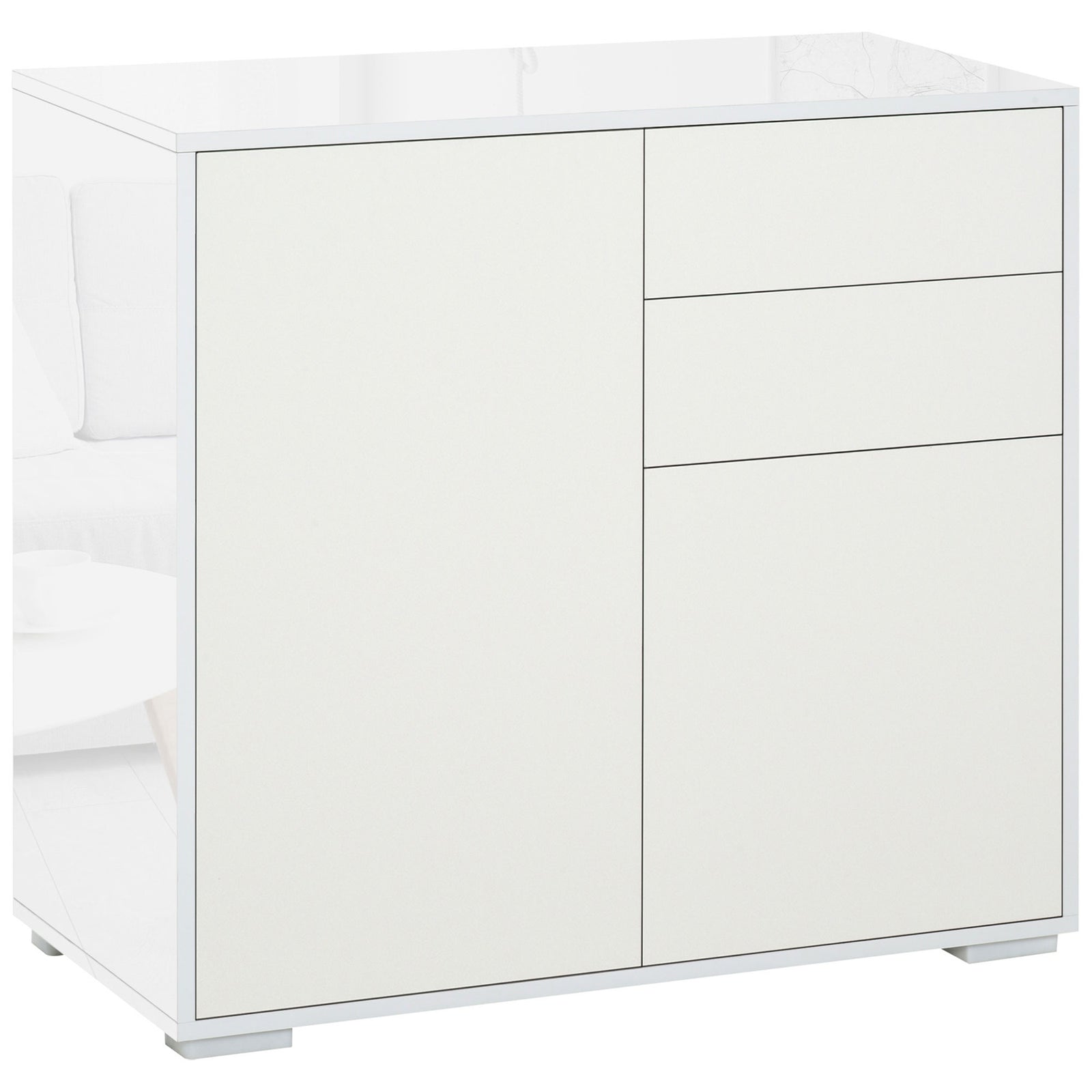High Gloss Frame Sideboard, Push-Open Design with 2 Drawer for Living Room, Bedroom, 74H x 79W x 36Dcm, White