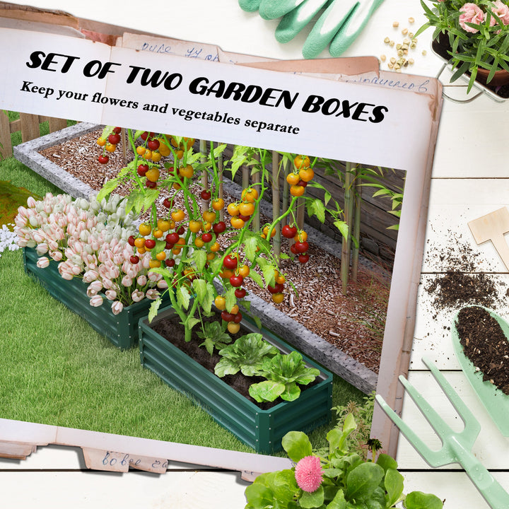 Set of Two 110 x 65cm Steel Planter Boxes - Green