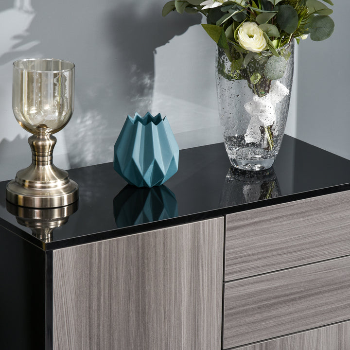 High Gloss Frame Sideboard, Push-Open Design with 2 Drawer for Living Room, Bedroom, 74H x 79W x 36Dcm, Light Grey and Black