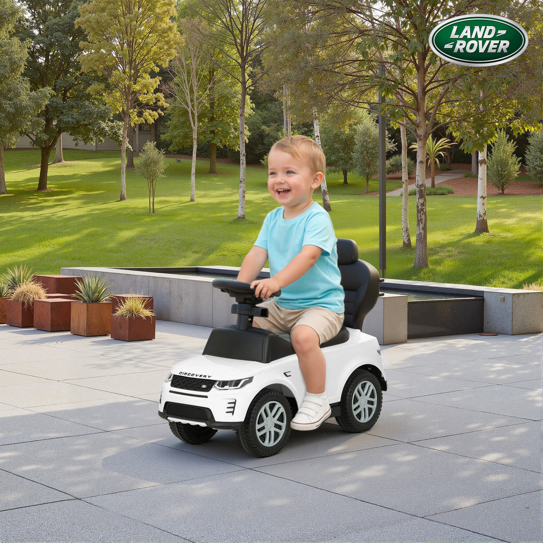MCL LAND ROVER DISCOVERY Licensed Baby Push Car, 2-in-1 Ride on Car with Push Handle and Safety Guardrail, White