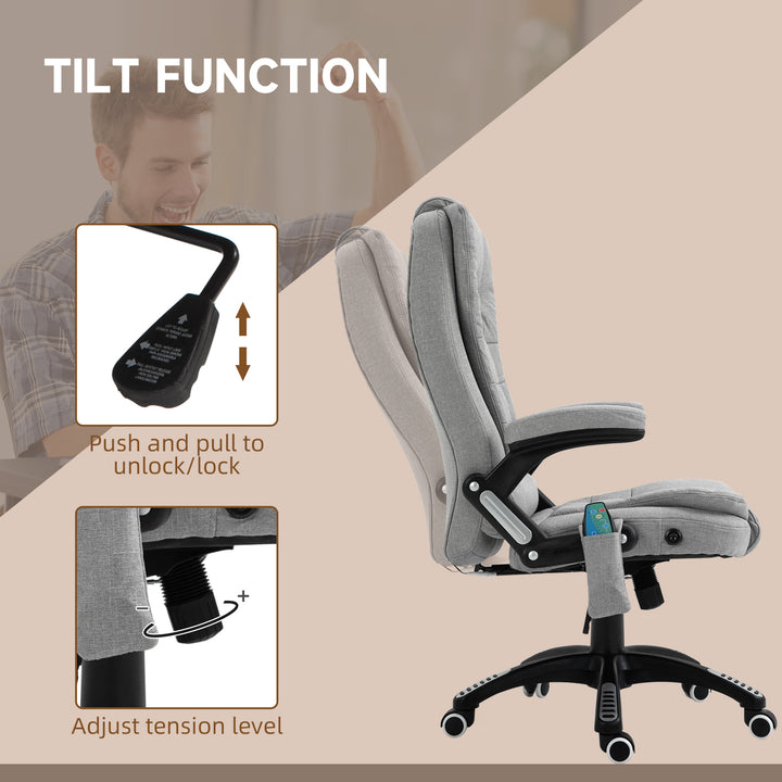 Office Chair, Ergonomic Fabric Desk Chair with 6-Point Massage and Back Heated, Arms, Lumbar Support, Light Grey