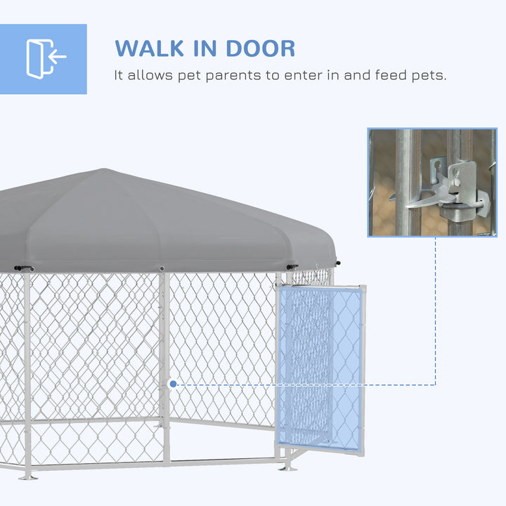 PawHut Dog Kennel and Run with Lockable Door, for Garden, Patio, Terrace, Large Dogs, 2.1 x 1.85 x 1.5m | Aosom UK