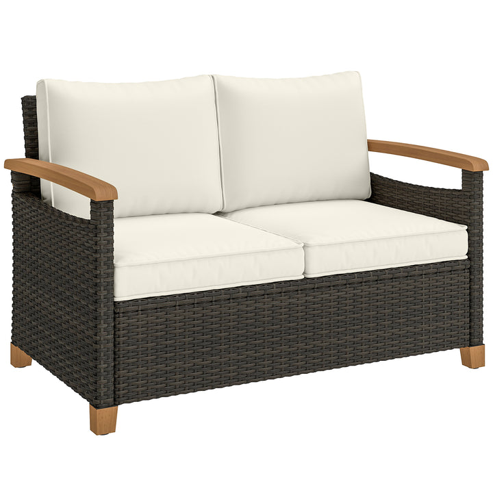 2 Seater Rattan Garden Sofa, Outdoor Sofa with Thickened Cushions and 