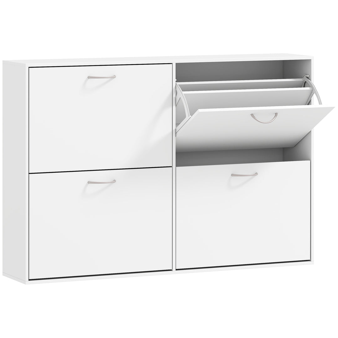Wooden Modern Design 4 Drawer Shoes Cabinet Pull Down Shelf Storage Organiser - White