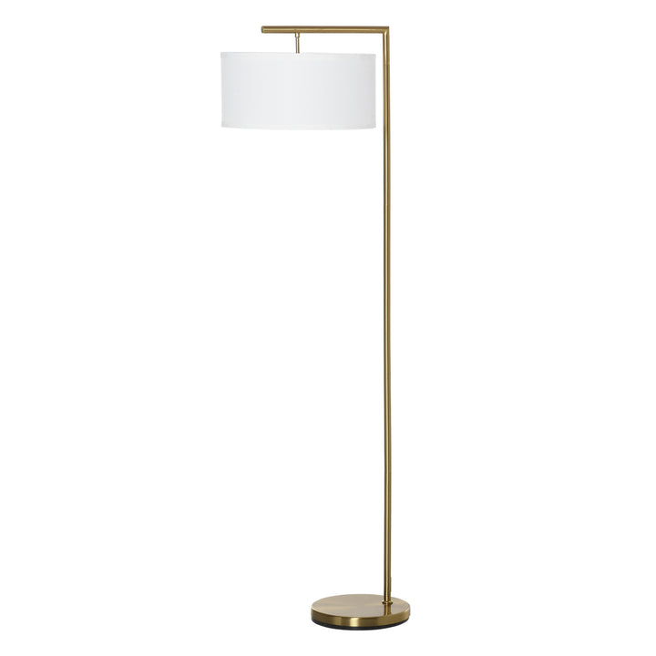 HOMCOM Floor Lights with Linen Lampshade, Round Base, Modern Floor Standing Lamp for Living Room, Bedroom, Dining Room, Gold and White | Aosom UK