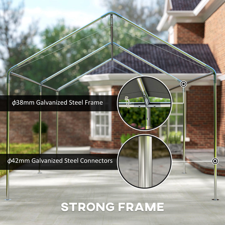 3 x 6m Heavy Duty Carport Garage Car Shelter Galvanized Steel Outdoor Open Canopy Tent Water UV Resistant Waterproof, Grey