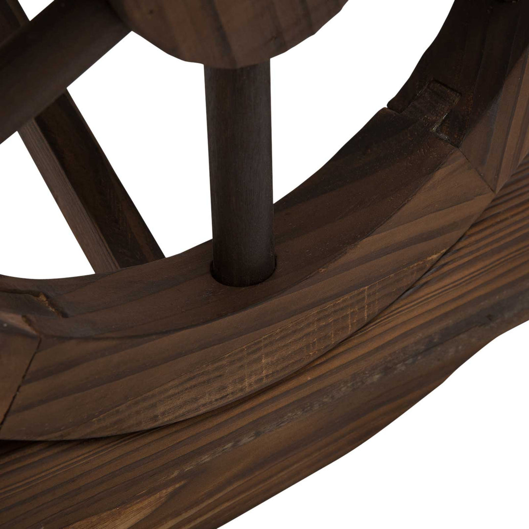 MCL Garden Rustic Wooden Bench Wheel-Shaped Legs Slatted Seat Stable Reinforced Structure Outdoor Patio Garden 2-Person Bench Seat - Brown