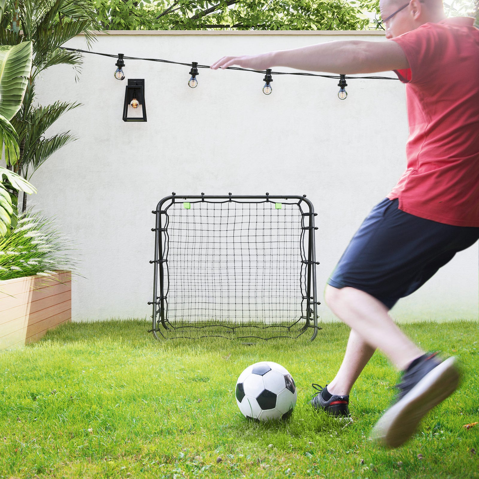 Double Sided Football Rebounder Net, Football Rebound Goal with Five Adjustable Angles, Black