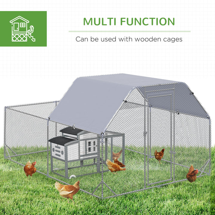 PawHut Chicken Run with Roof, Walk In Chicken Coop for 10-12 Chickens, Hen House Duck Pen Outdoor, 2.8 x 3.8 x 2 m