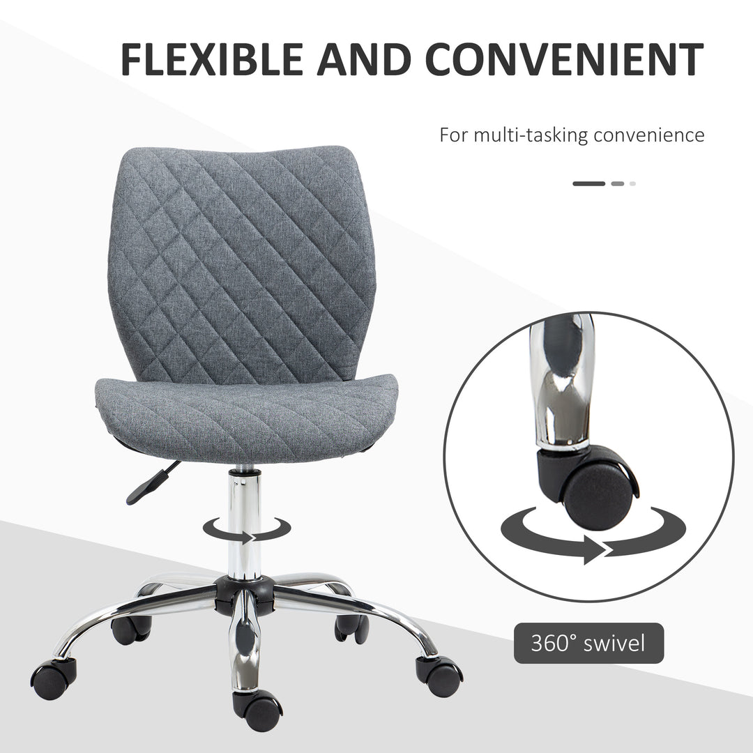 Armless Office Chair Adjustable Computer Chair Swivel Chair with Rolling Wheels and Linen Fabric Back Support for Home Office Students Study Grey