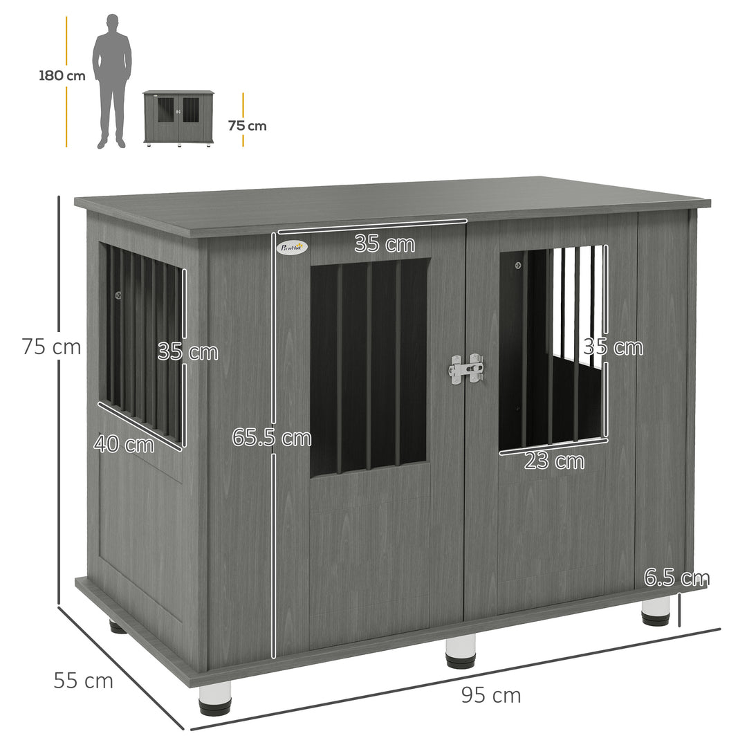 PawHut Indoor Dog Crate Furniture for Medium and Large Dogs, Magnetic Door, 100 x 55 x 80 cm, Grey | Aosom UK