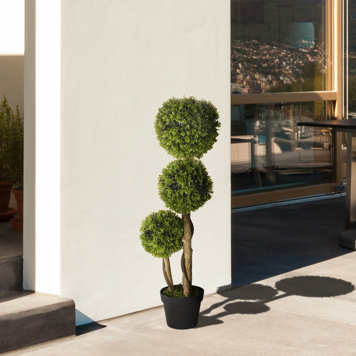 Decorative Artificial Trees Boxwood Ball Topiary Trees in Pot Fake Plants for Home Indoor Outdoor Decor, 90 cm
