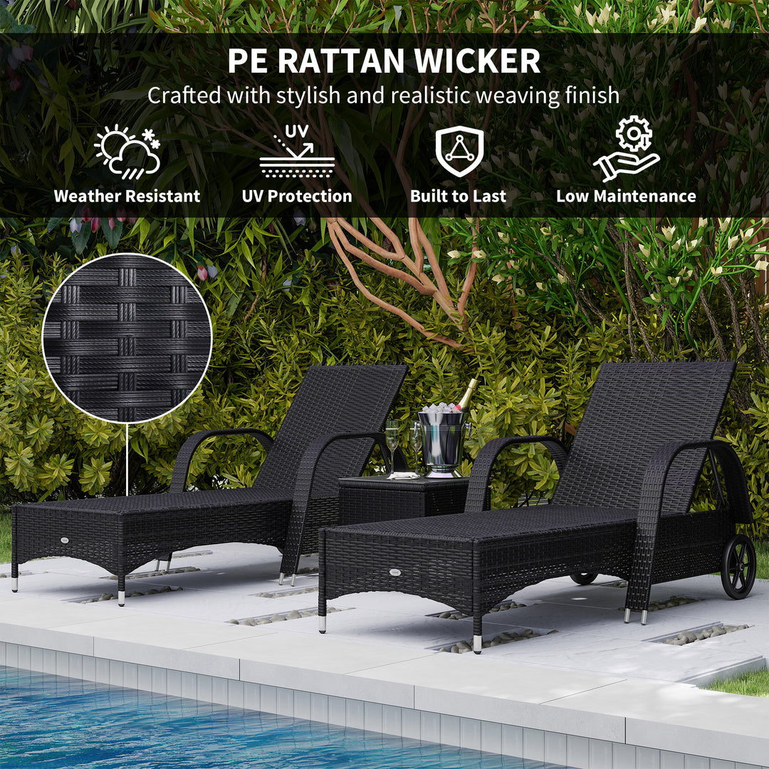 MCL 2 Seater Rattan Sun Lounger Set with Side Table Black