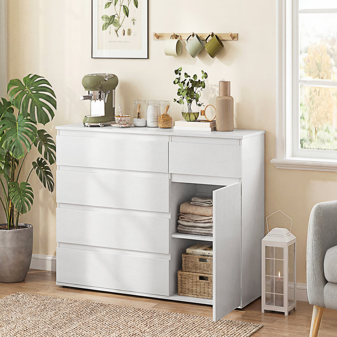 Modern Chest Of Drawers, 5 Drawer Dresser with Adjustable Shelf, Soft-