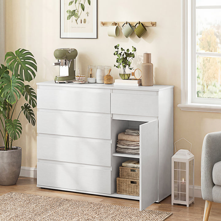 Modern Chest Of Drawers, 5 Drawer Dresser with Adjustable Shelf, Soft-