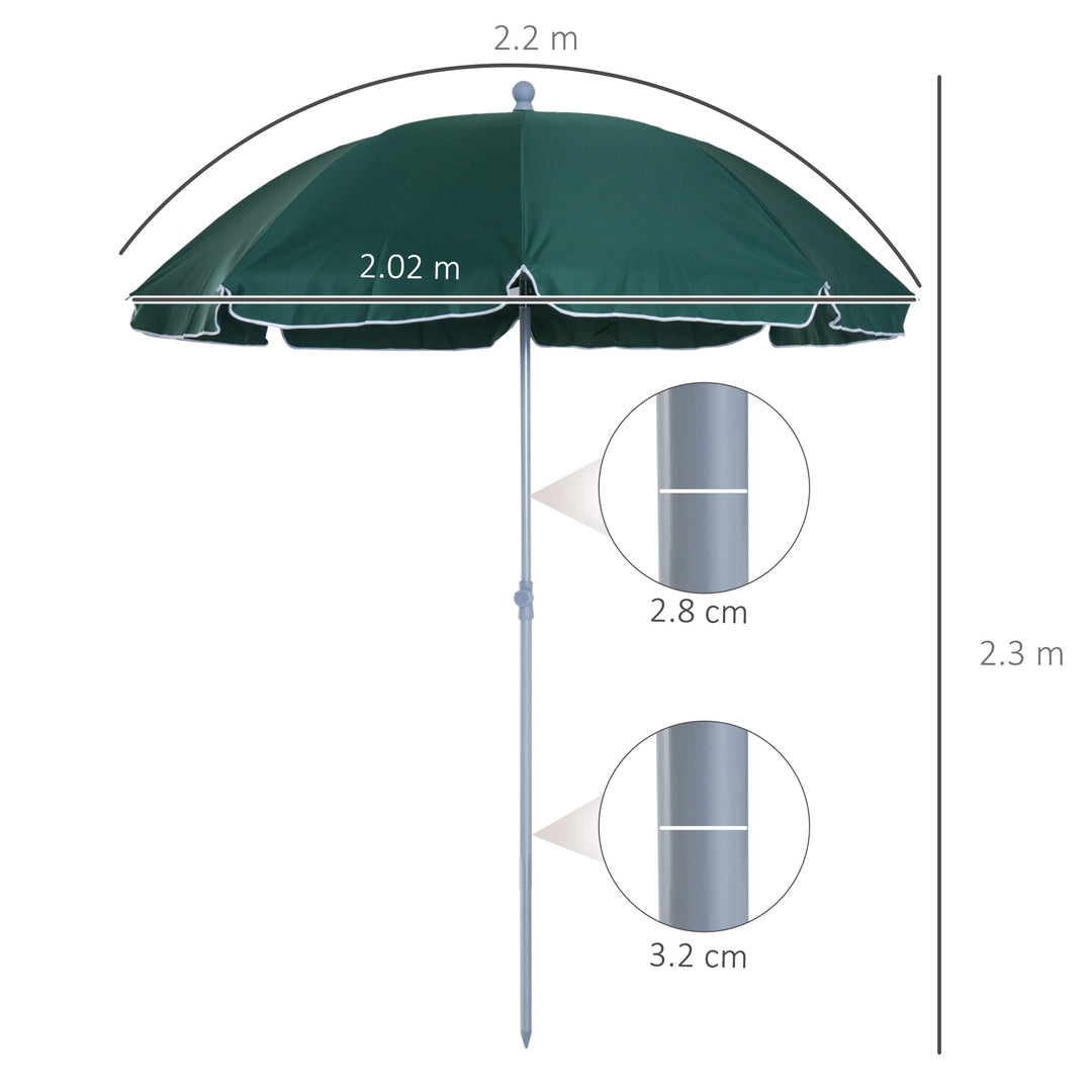 Outsunny Beach Umbrella, 2.2m Diameter, Steel Frame, UV Protection, Wind Vent, Dark Green