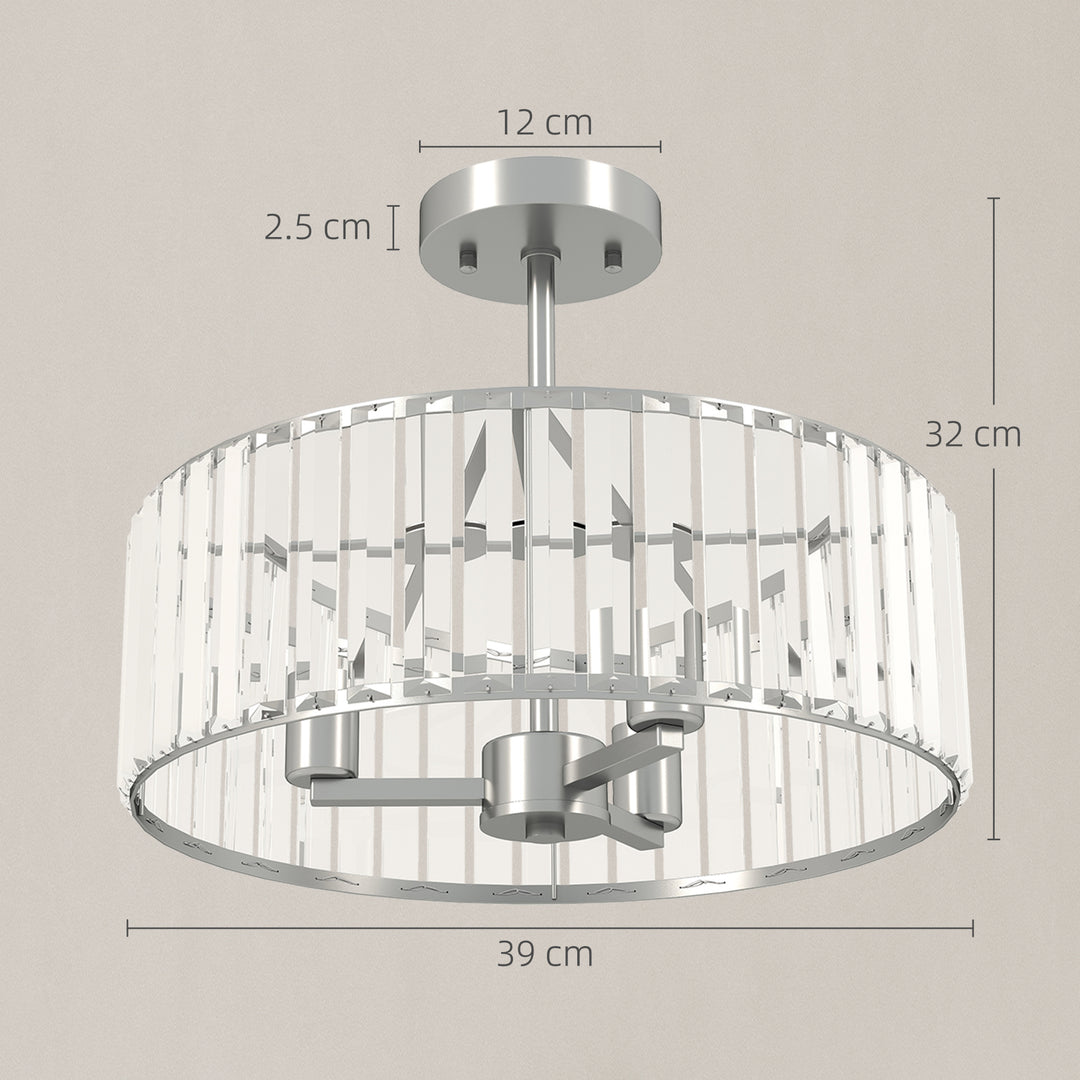 Crystal Ceiling Light Fixture, Semi Flush Mount Modern Crystal Chandelier Ceiling Light for Living Room, Bedroom, Hallway, Dining Room, E14 Base 3-Lights, Silver Tone
