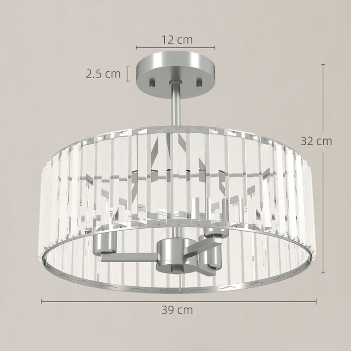 Crystal Ceiling Light Fixture, Semi Flush Mount Modern Crystal Chandelier Ceiling Light for Living Room, Bedroom, Hallway, Dining Room, E14 Base 3-Lights, Silver Tone