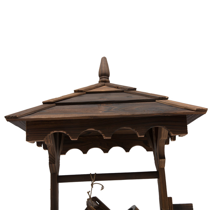 Wooden Garden Wishing Well Fountain Barrel Waterfall Rustic Wood with Pump Garden Décor Ornament