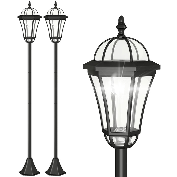 2 PCS 1.3M Garden Solar Lamp Post Lights Solar Powered LED Lantern Patio Pathway Walkway Outdoor Water-Resist Auto Switch 6 Hours Black