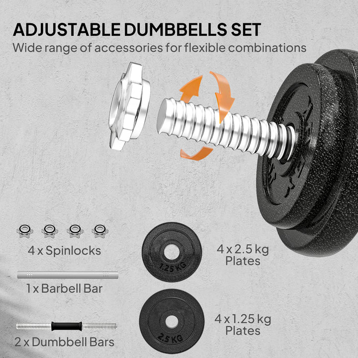 MCL 2-in-1 Adjustable Dumbbells Set, 20kg Weights Dumbbells Set with Non-Slip Grip for Strength Training, Weight Lifting, Bodybuilding, Home Gym Workout Equipment for Men & Women