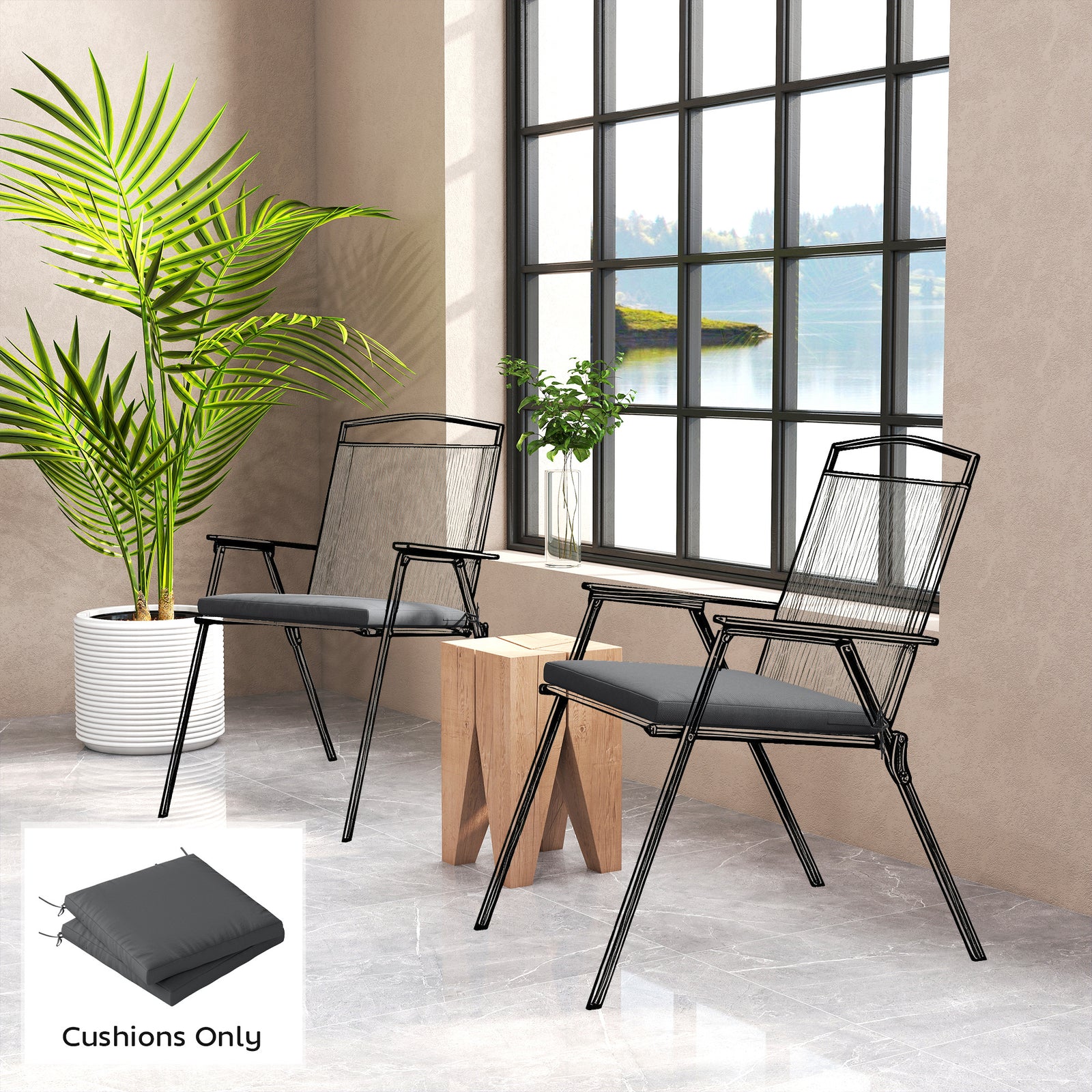 Outdoor Seat Cushions Set of 2 with Ties, Waterproof Garden Seat Pads,